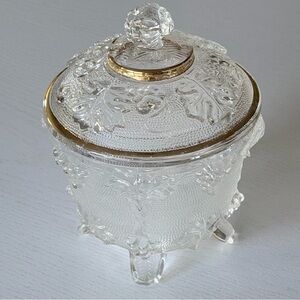 Vintage Glass Candy Jar with Gold Trim